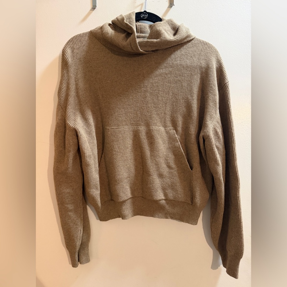 Wool blend Cozy Ribbed Funnel Neck Sweater - Taupe
